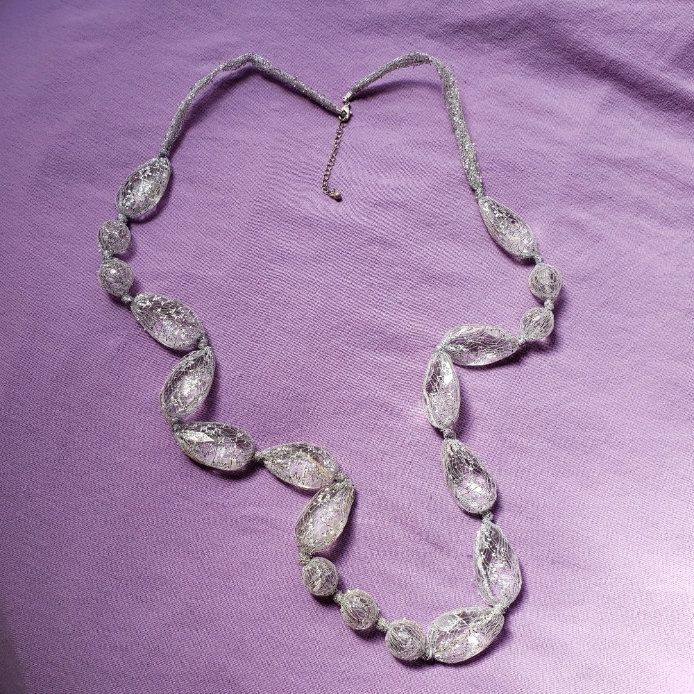 Lace Covered Hand Knotted Beaded Necklace
